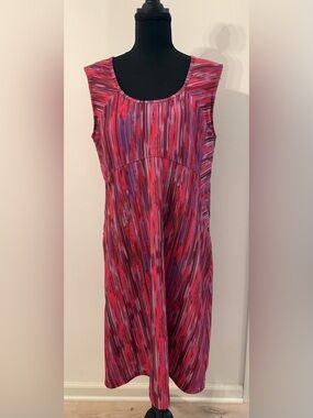 PrAna Azalea Rainblur Alec Stretch Tank Dress Pink and Purple Built in Bra L